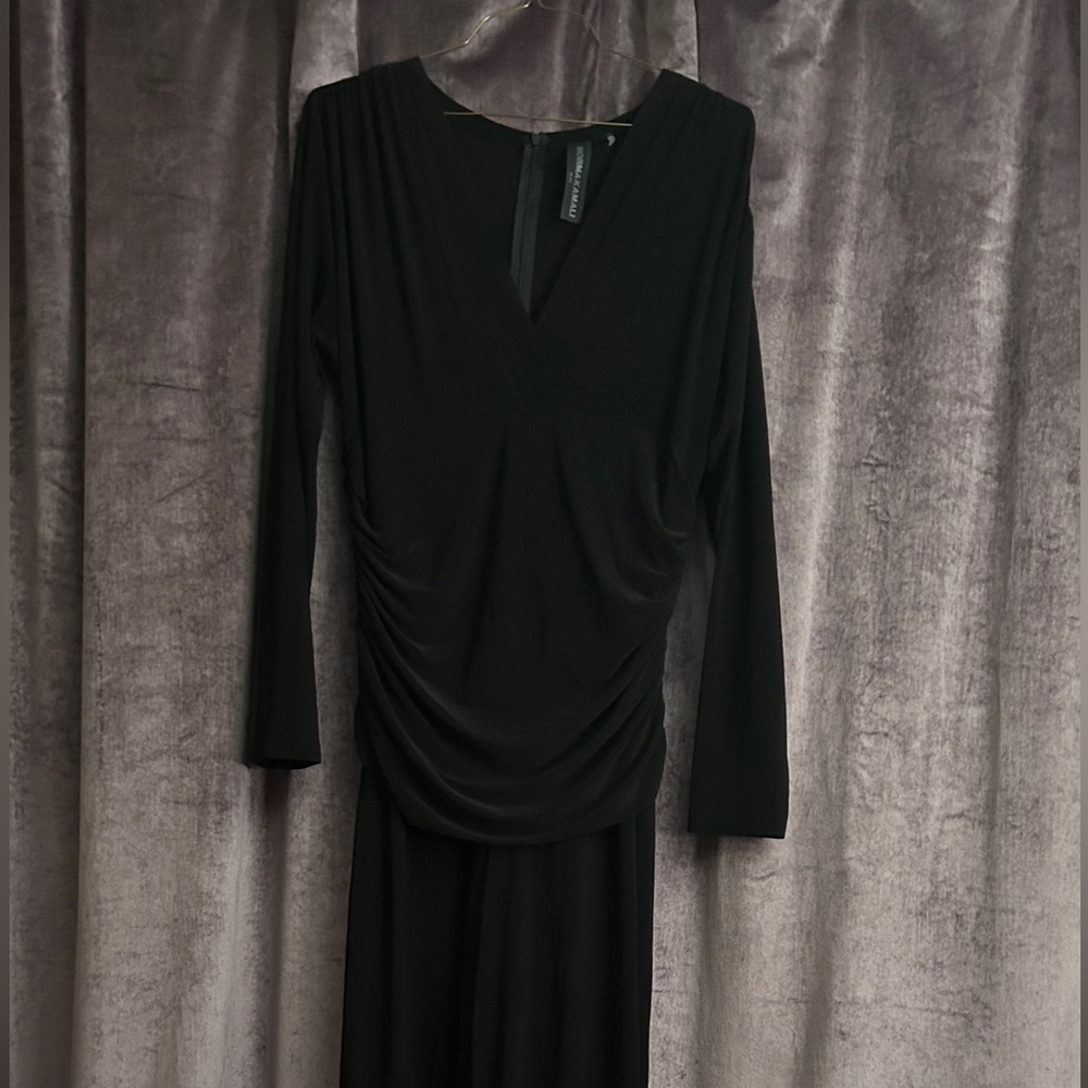 Norma Kamali Women's V Neck Longsleeve Shirred Waist Jumpsuit - Picture 7 of 16